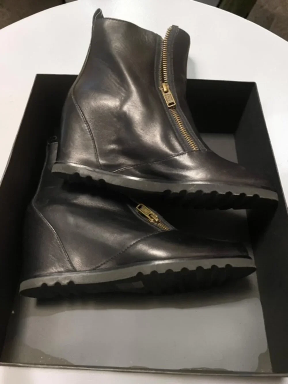 Marc by Marc Jacobs Kit Double Zip Hidden Wedge Boots Black Leather NIB 38.5